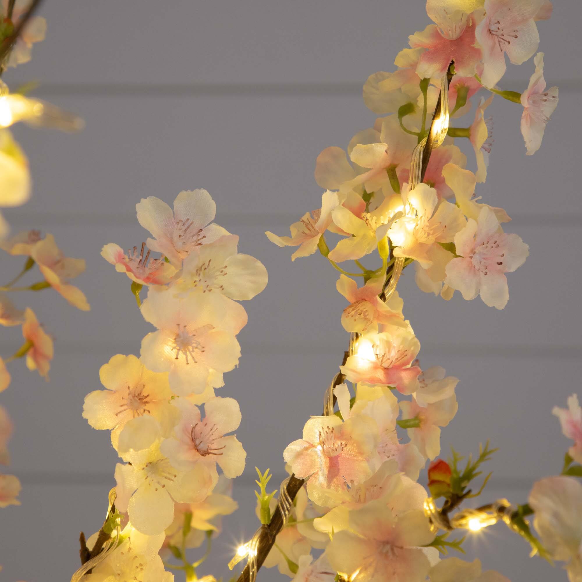 4ft. Pre-Lit Blossoming Pink Artificial Cherry Tree with Warm White LED Lights